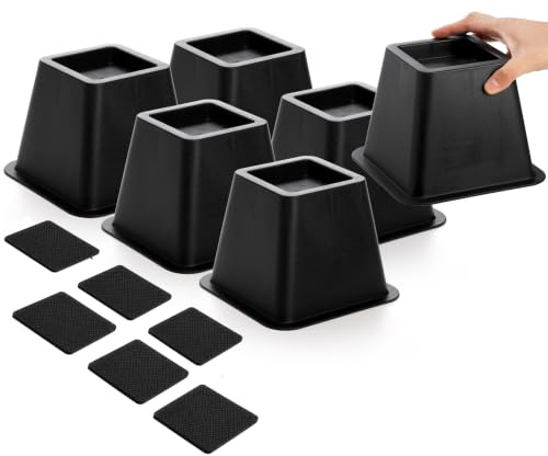 Mezchi Bed Risers 4 Inch Heavy Duty, 6 Pack Durable Plastic Furniture Lifts, Supports 2200 lbs for Bed, Sofa, Desk, Non-Slip & Stackable Design