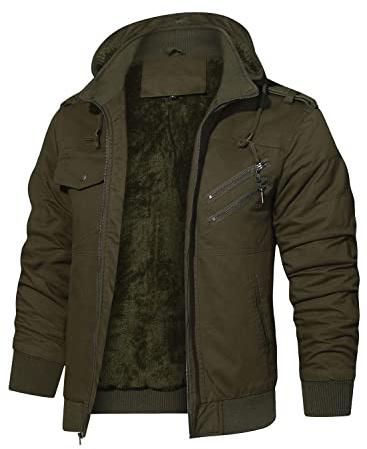 HOOD CREW Giacca da uomo invernale in pile con fodera spessa, abbigliamento tattico militare cargo con cappuccio, verde militare, 3XL