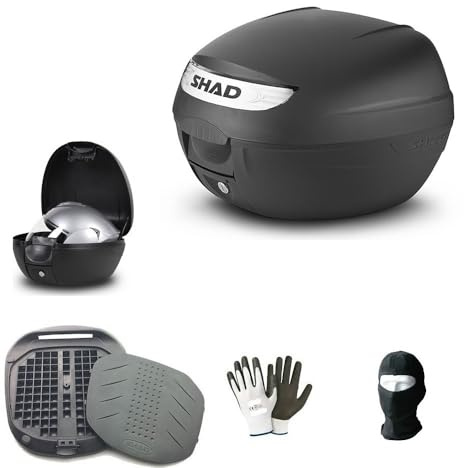 farbrothersonline Compatible with Piaggio MP3 YOURBAN 125 ERL Top Case Shad 26 Litres Black+Secure Lock System + Motorcycle-SCOOTER Luggage Plate for Integral Helmet-JET-Modular Universal