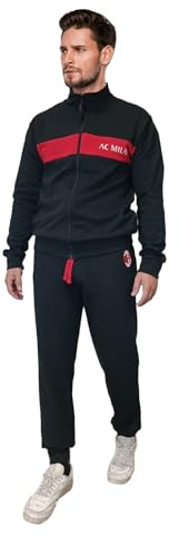 hermet A.C.Milan, Pigiama Tuta Casa in Felpa Garzata, Felpa Con Zip, Pantalone, Rosso Nero, Adulto, Ragazzo, Invernale, Taglia XXL, Prodotto Ufficiale