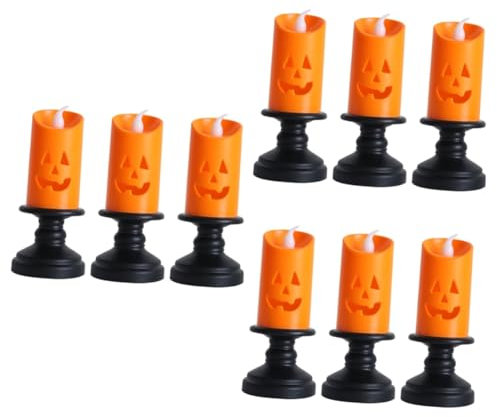 Housoutil 9 Stk Kerzenlicht Requisiten Für Partylampen Kürbis Flammenlose Kerzen Led-nachtlicht Halloween Batteriebetrieben Dekoratives Licht Halloween-lampen Blinkt Gefälschte Kerze Plastik