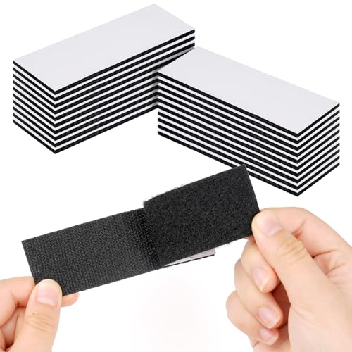 20 Pairs Hook and Loop Tapes, 100×30mm Black Self Adhesive Sticky Patches | Double Sided Sticky Fastening strips for Wall Hanging & Home Organisation. Hold items securely without tools. Remove cleanly