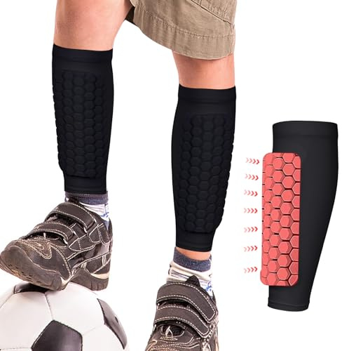 BoloShine 1 par fotbollsskenbensskydd ärmar med skumstoppning, fotboll shin Pads strumpor elastiska Shin Guard strumpor halkfria benskydd för barn vuxna (svart)