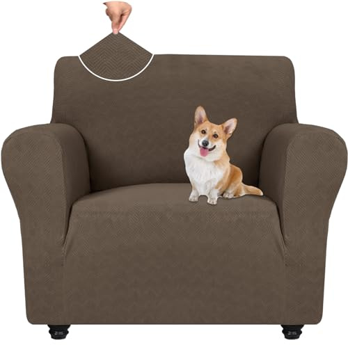 YSTELLAA Sofa Überzug 1 Sitzer, Stretch Sesselschoner, Sofaschoner rutschfest Mit Armlehne, Universal Sofabezug, Dicke Sofabezug Für Hunde Katzen Und Haustiere, Waschbare Sofa Cover, Braun