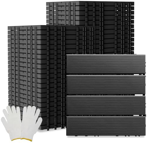 60 Pack Plastic Interlocking Deck Tiles, 60 sq. ft Patio Deck Tile, 12x12 Indoor Outdoor Non-Slip and Waterproof Patio Floor Decking Tiles for Garden Yard Walkway Balcony Porch Poolside, Dark Gray