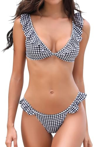 SHEKINI Womens Sexy Bikini Sets Ruffle Push up Two Piece Swimsuits with Low Waisted Bathing Suits Flounce Adjustable Beach Swimwear