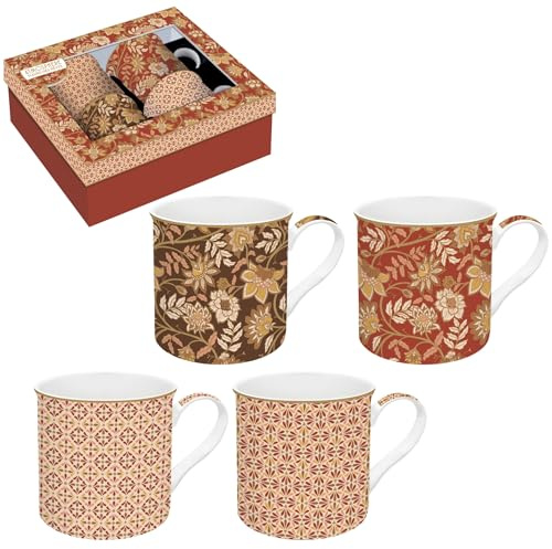 Easy Life COFFRET 4 MUGS 30CL EN PORCELAINE FINE FLEURS DE REVES