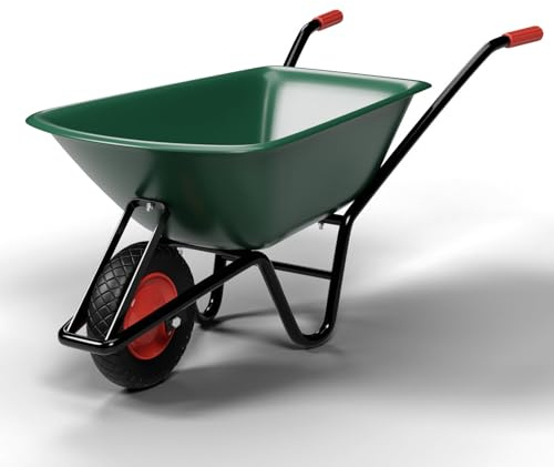 Brouette en polypropylène robuste - Charge maximale : 150 kg - Volume : 100 l - Pneus gonflables - Vert - Poignée ergonomique