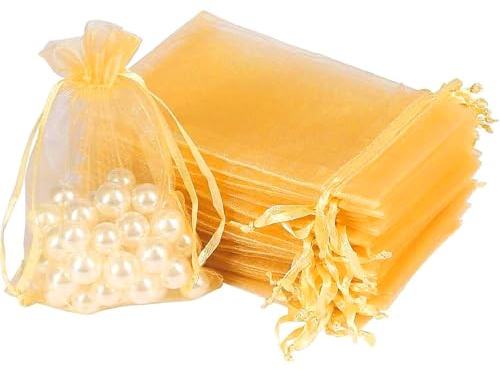 Organzabeutel, 30 Stück Organzasäckchen 20x30 cm Schmuckbeutel Gross Organza Säckchen Zum Befüllen für Geschenksäckchen Hochzeit Weihnachten Beutel Party Geschenk(Gold)