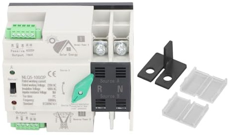 Interruttore di Trasferimento Automatico a Doppia Alimentazione 2P Mini ATS 35mm Commutatore per Generatore su Guida DIN AC220V per Fabbriche Centri Commerciali (100A)