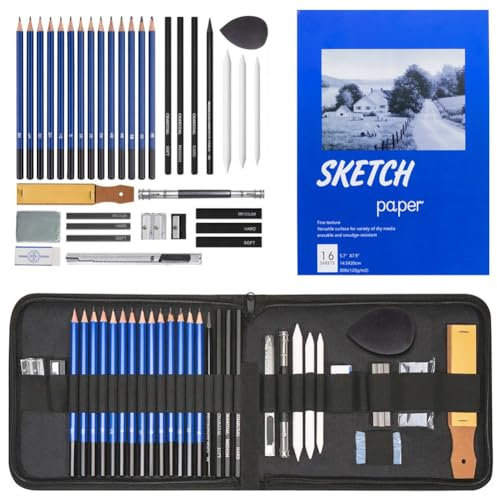 Fubdnefvo Zeichenstifte, Skizzierstift-Set für Kinder und Erwachsene, Professionelles Kohleskizzier-Graphit-Kunststift-Set 36 Stück