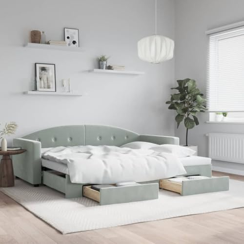 Sufrk Tagesbett Ausziehbar mit Schubladen Hellgrau 90x200 cm Tagesbett Ausziehbar Bett Mit Stauraum Bett Zum Ausziehen Bett Mit Schubladen Samt - 3197349
