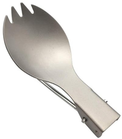 Outdoors Folding Spork - Titanium Spork Spoon Fork with Folding Handle | Folding Handle for Camping Backpacking Hiking Fishing Or Other Outdoor Activities