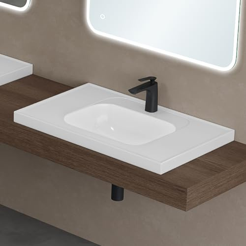doporro Lavabo à Encastrer Vasque Lave Mains Rectangulaire 80x50x14,5cm