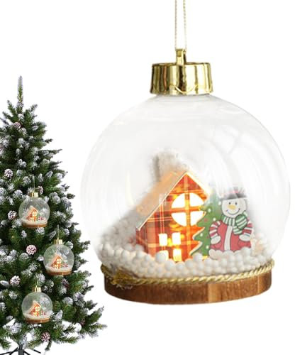 Weihnachtskugeln LED - 2 Stück LED Weihnachts Kugel Mit Schneeszene - Weihnachtskugel Ornamente - Fenster Deko Weihnachten Beleuchtet,Transparent, Deko Weihnachten Beleuchtetn