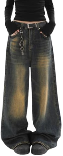 Chmnigma Y2k Baggy-Jeans für Damen und Herren, niedrige Leibhöhe, gerades Bein, Denim-Sweathose, Vintage-Gothic-Kleidung, Blau3, M