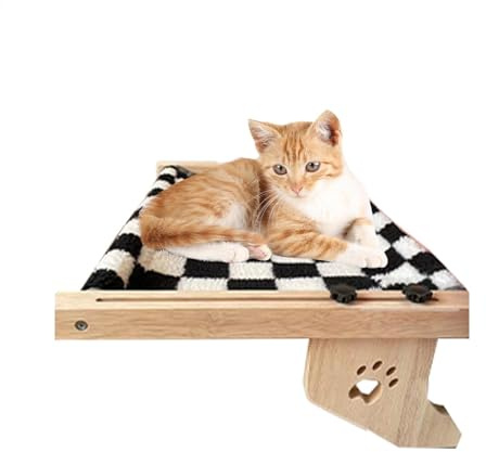 Katzenbett für Fensterbank, Katzenliege aus Holz, verstellbare Katzenfensterbank , Katzenruhelge mit gepolstertem Bettbezug, Fensterbank Katzenbett, verstellbare Katzenablage für