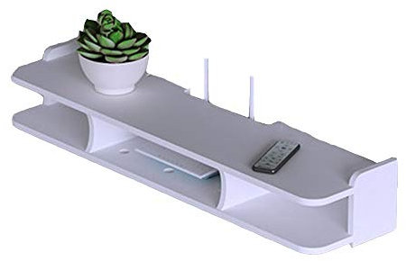 Wall Mount TV Shelf with Two Tiers White Functional Storage Rack for Set top Boxes Projectors Ornaments Potted Plants and Routers 20x14x80cm