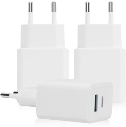 3 Pièces Chargeur USB C, Prise Rapide 20W, Adaptateur Secteur PD 3.0, Universel, Compatible avec iPhone 16/15/14/13/Samsung S25/S24/S23/Google Pixel/Téléphones Portables/iPad/Tablettes