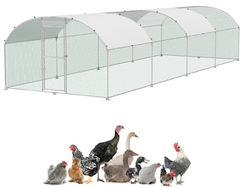 UISEBRT Hühnerstall 3x8 m Hühnerkäfig Freilaufgehege Hühnerhaus aus Verzinktem Rohren Geflügelstall Freigehege mit Abschließbarem Tür & Kuppeldach für Hühner Kaninchen Geflügel Kleintiere