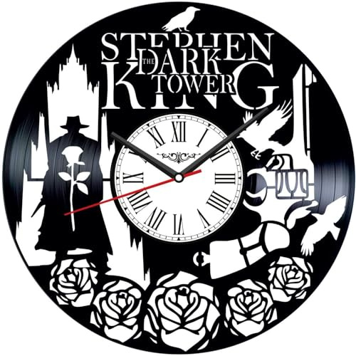PODODO Stephen King Torre Scuro Vinile Record Orologio da parete Stile retrò Orologio da parete Silenzioso Home Decor Arte Unica Accessori per la casa Regalo di personalità creativa