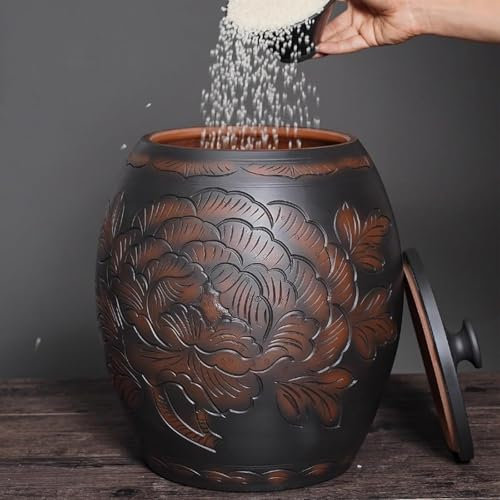 Large Capacity Ceramic Rice Storage Container - Cereal Storage Tank for Flour, Rice, Nuts and Snacks - Ideal Food Dispenser with Up to 25kg.