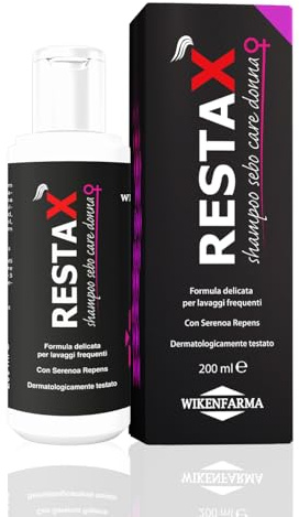 RestaX Shampoo Sebo Care Donna seboregolatore specifico con effetto anticaduta. Con estratto di serenoa repens, BIO 100%. Effetto simil-drone cosmetico agisce in profondità. Per capelli grassi e unti
