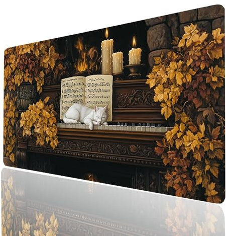 Tapis de Souris xxl 1600x800x3mm Chat Desk Mat PianoTapis de Bureau Gaming Bords Cousus Design Durable et Imperméable avec Base en Caoutchouc Antidérapante pour Souris Sans Fil Clavier Model-06710
