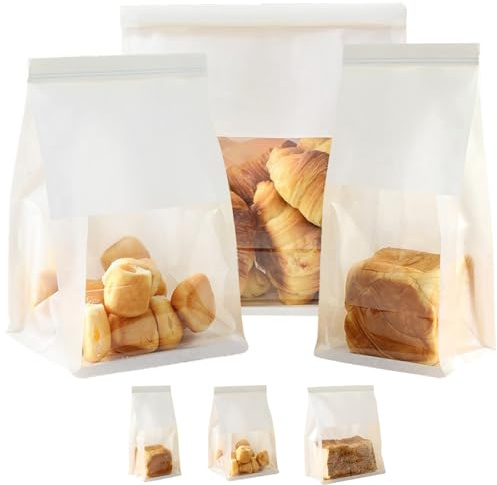 MORAINJAY 30P Kraft Paper Bread Bags with Window,16 * 26+13cm Bakery Bags for Toast Homemade Bread with Ties,Oil proof,Food Storage Pouches Home Baking(White)