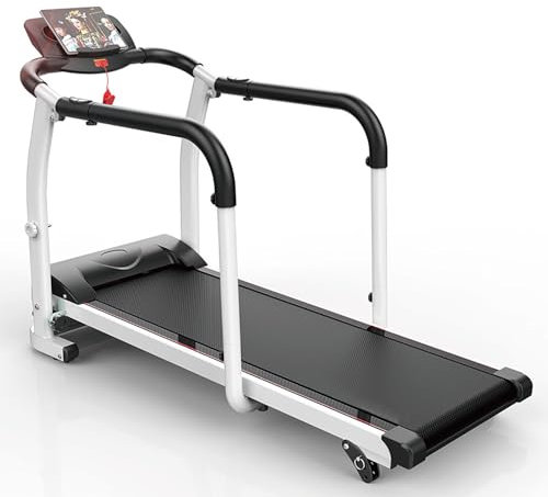 Walking Treadmill with LCD Display, Full-Length Handrails & Heart Rate Monitor for Home Gym or Office Use