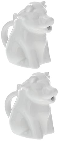 ZUNOXAZ Lechera De Cerámica Forma De Animal 2 Piezas Pequeña Blanca Asa Funcional Para Leche y Salsa Uso Doméstico y Restauración