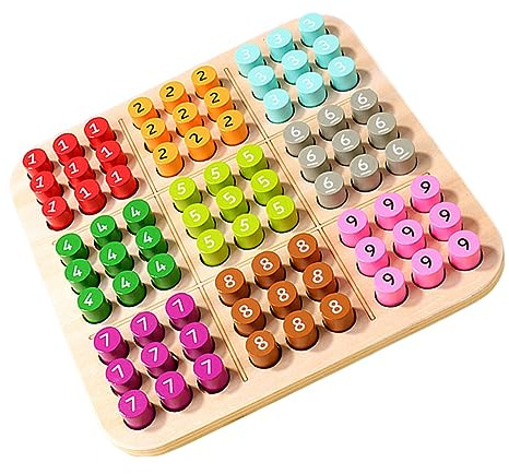 UPKOCH Holz Sudoku Brettspiel Lernspiel Denkspiel Holz Steckspiel Denkspiel für Vorschule Hand Augen Koordination und Gedächtnistraining Tragbar und Langlebig