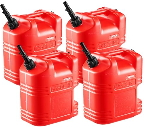 VEVOR Bidón de Gasolina de 19 L, Tanque de Combustible de HDPE y PP, con Pico y Escala, Caudal Máximo de 15 L/min, a Prueba de Fugas, para la Mayoría de Autos, Motocicletas, ATV, UTV, Rojo, 4 Piezas
