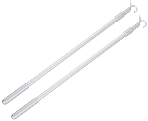 QUARKZMAN 2 Piezas Varilla Telescópica De 14-23 para Persianas Sin Cables, Varilla para Subir Y Bajar Cortinas, Gancho para Colgar Ropa, Varilla De Aleación De Aluminio, Color Plata | con Gancho, Universal Inclinación Varita Reemplazo Pieza, para Alta Colgante Cortina Cortina Apertura-Cierre