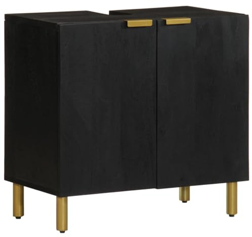 KTHLBRH Armadio per lavabo da bagno con ampio spazio di archiviazione e gambe in ferro stile industriale - mobile da bagno in legno resistente all'umidità