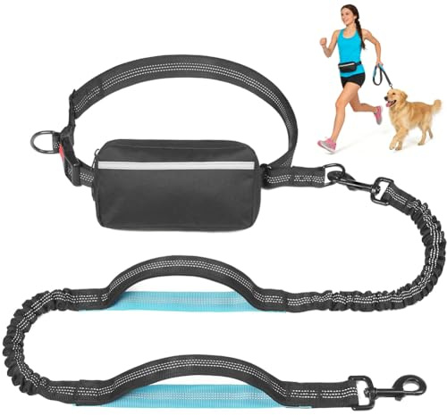 Joggingkoppel hundar med magbälte, avtagbart, elastiskt hundkoppel, för hundar i alla storlekar, löptillbehör för jogging, vandring och promenader