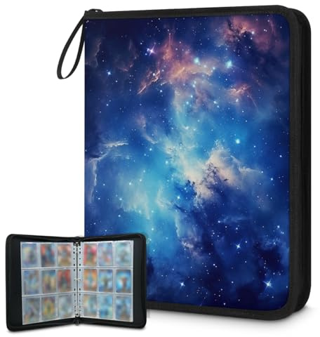 Carpeta de tarjetas coleccionables de 9 bolsillos con diseño de nebulosa de galaxia, álbum de tarjetas con fundas extraíbles, impermeable, con cremallera, capacidad para 50 páginas y 900 tarjetas
