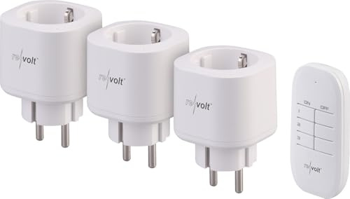 revolt Funkschalter: 3er-Set Mini-Funksteckdosen mit Fernbedienung, 30 Meter, 3.680 Watt (Funksteckdosen mit Zeitschaltuhr, mit Schalter)