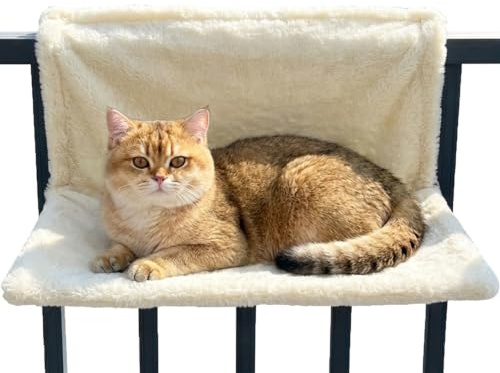 Qnbonrich Cat Bed for Heaters, tumbona calefactora para gatos con funda de felpa, hamaca cálida para todos los radiadores, cama para gatos para horas cálidas (beige)