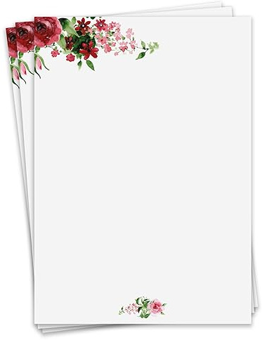 Carta da lettere Younikat Rosa I 50 fogli 90 g/m² DIN A4 I carta da scrivere compleanno certificato menù buono regalo I fiori rossi rosa I dv017