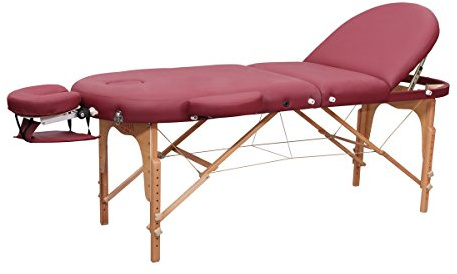 Zen – Mobile Rondavista 2 Deluxe Massageliege klappbar & höhenverstellbar – Vollholz Massagetisch mit abgerundeten Ecken, Alu-Kopfteil, Verstellbarer Rückenlehne & ansteckbaren Armlehnen (Burgund)
