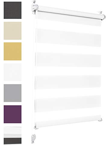 Doppelrollo Klemmfix ohne Bohren 70cm x 130cm Weiß Duo Rollo Klemmrollo Sonnenschutzrollo Fensterrollo für Fenster & Türen Zebrarollo Seitenzugrollo