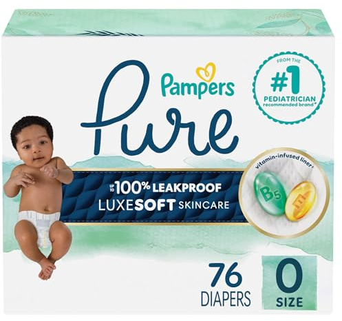 Pampers Pure Baby Diapers, Size 0 (>10 lbs), 76, Up to 100% Leakproof, Premium Hypoallergenic Soft Diapers