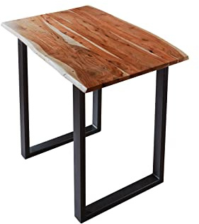 SAM Bartisch Quebec, Stehtisch mit echter Baumkante, 120 x 80 cm, Küchentresen nussbaumfarben, U-Gestell aus Metall schwarz
