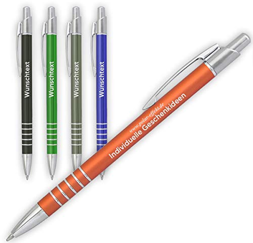 polar-effekt 10 Stück Metall Rings Kugelschreiber mit Gravur des Namens - Geschenk-Idee Mitbringsel - Farbe orange