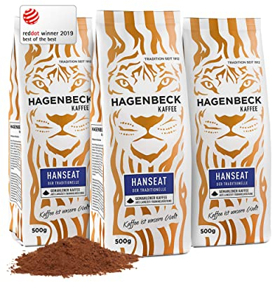 Hagenbeck Hanseat 3x500g (1,5kg) | Gemahlener Kaffee | Würzig-aromatischer Röstkaffee mit kräftiger Note | 100% Arabica-Mischung aus schonender Röstung | Mittelstarke Kaffeebohnen gemahlen