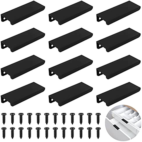 Kulannder 12Pcs Aluminium Schrankgriffe Schwarz Schubladengriffe Möbel Griffleiste Schublade Griffleiste Aluminiumlegierung Küchengriffe Möbelgriff