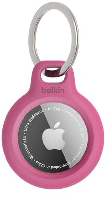 Belkin AirTag Case with Key Ring (Secure Holder Protective Cover for Air Tag with Scratch Resistance Accessory) – Pink