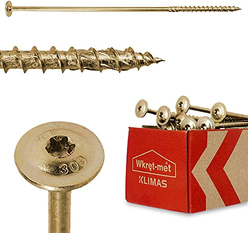 KLIMAS® Träskruvar Torx skruvar set tallrikshuvudsskruvar TX 8 mm x 300 mm 50 stycken | träbyggskruvar självborrande spånskivor skruvar terrasskruvar takkonstruktion trä skruvsats