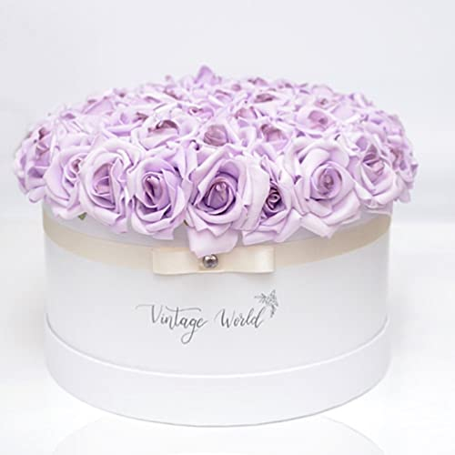 Vintage World Infinity Provence Handgemachte Rosenbox, 50 Rosen, Geschenkidee, lange haltbar, lila